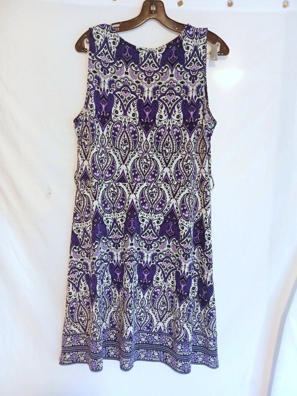 APT. 9 Purple Paisley Stretch Sleeveless V-Neck Stretch Dress L Boho Casual Chic - Picture 5 of 6